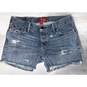 Hollister Low Rise Distressed Denim Shorts Size 7 Regular W28 Y2K Cut Off